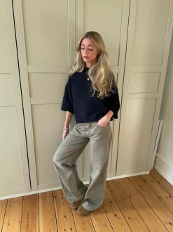 Hedvig striktrøje med korte ærmer - Navy