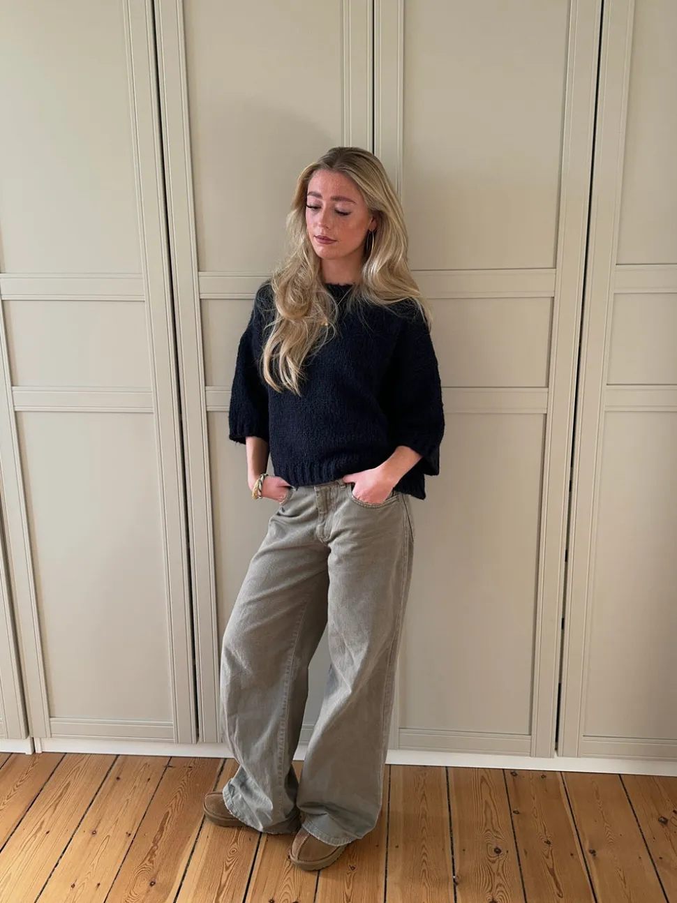Hedvig striktrøje med korte ærmer - Navy