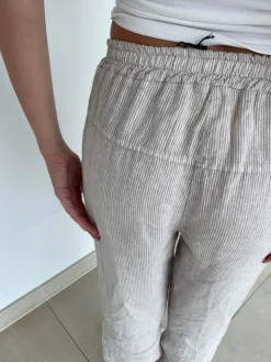 Hilja stribet hør bukser - beige