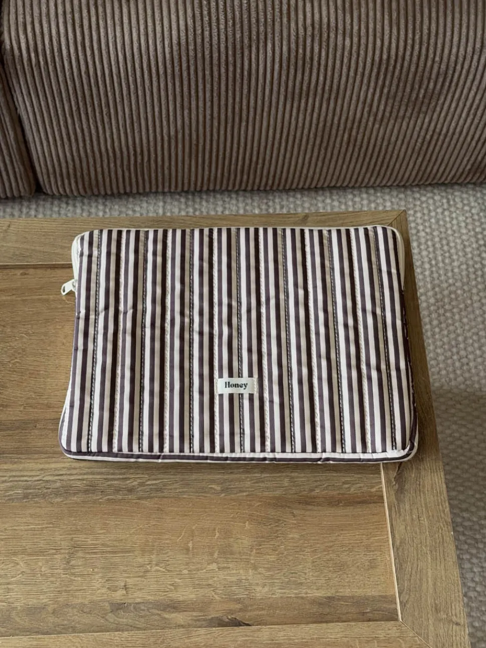 Honey computersleeve med striber - Beige/brun