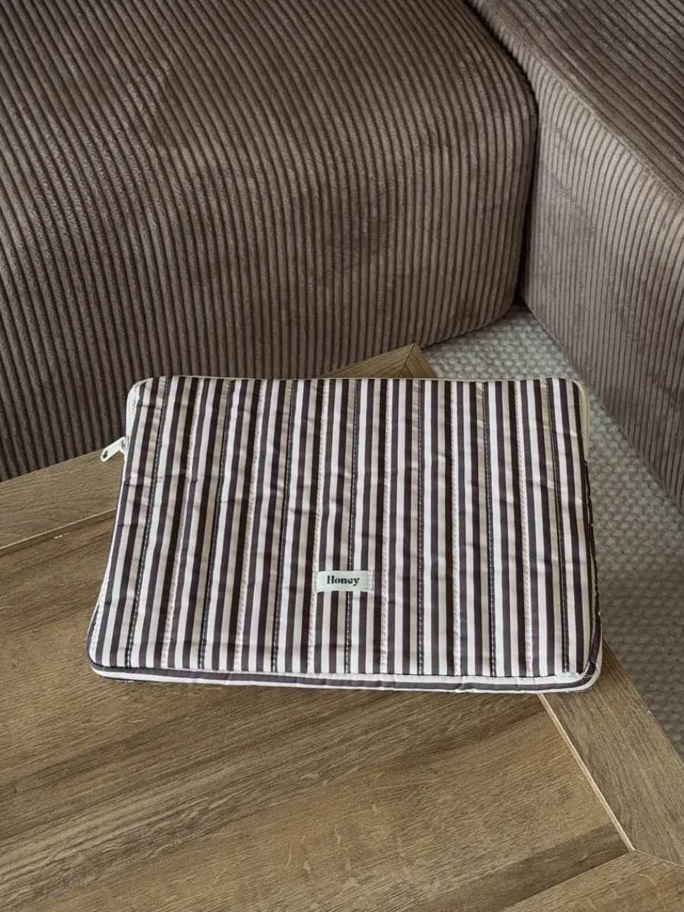 Honey computersleeve med striber - Beige/brun