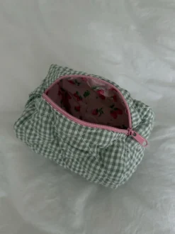 Honey lille toilettaske - Hvid/grøn ternet