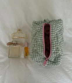 Honey lille toilettaske - Hvid/grøn ternet