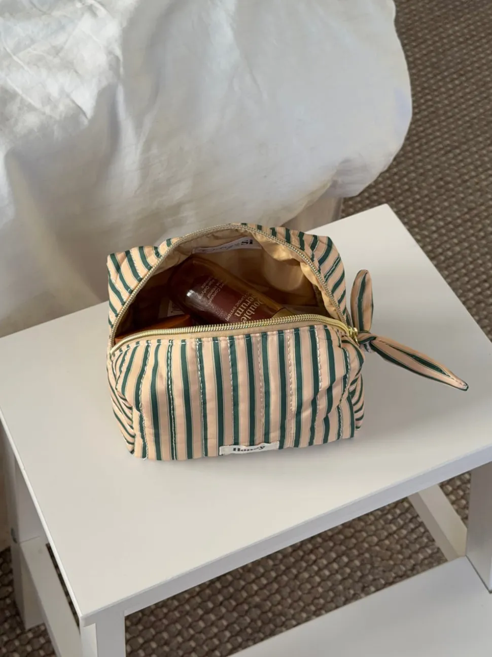 Honey lille toilettaske med striber - Beige/grøn