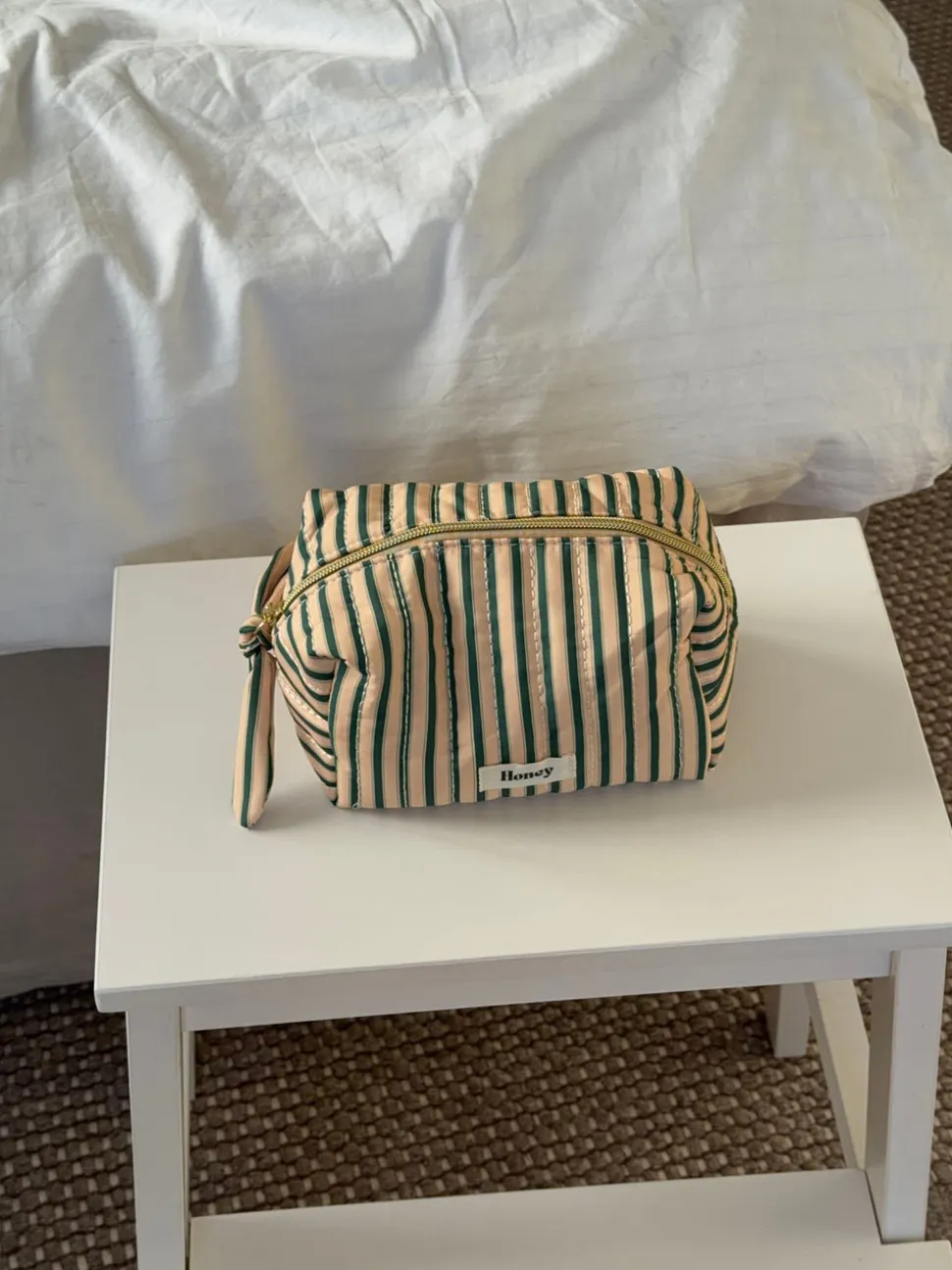 Honey lille toilettaske med striber - Beige/grøn