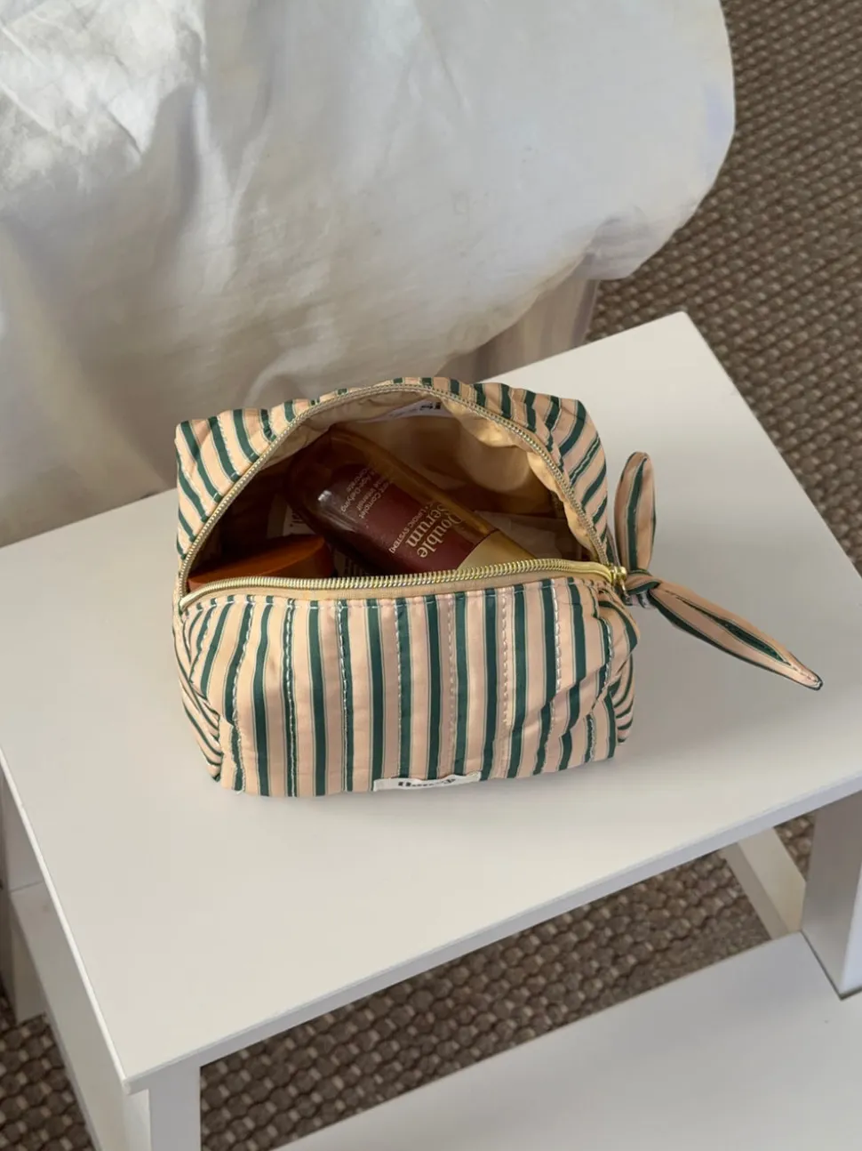 Honey lille toilettaske med striber - Beige/grøn