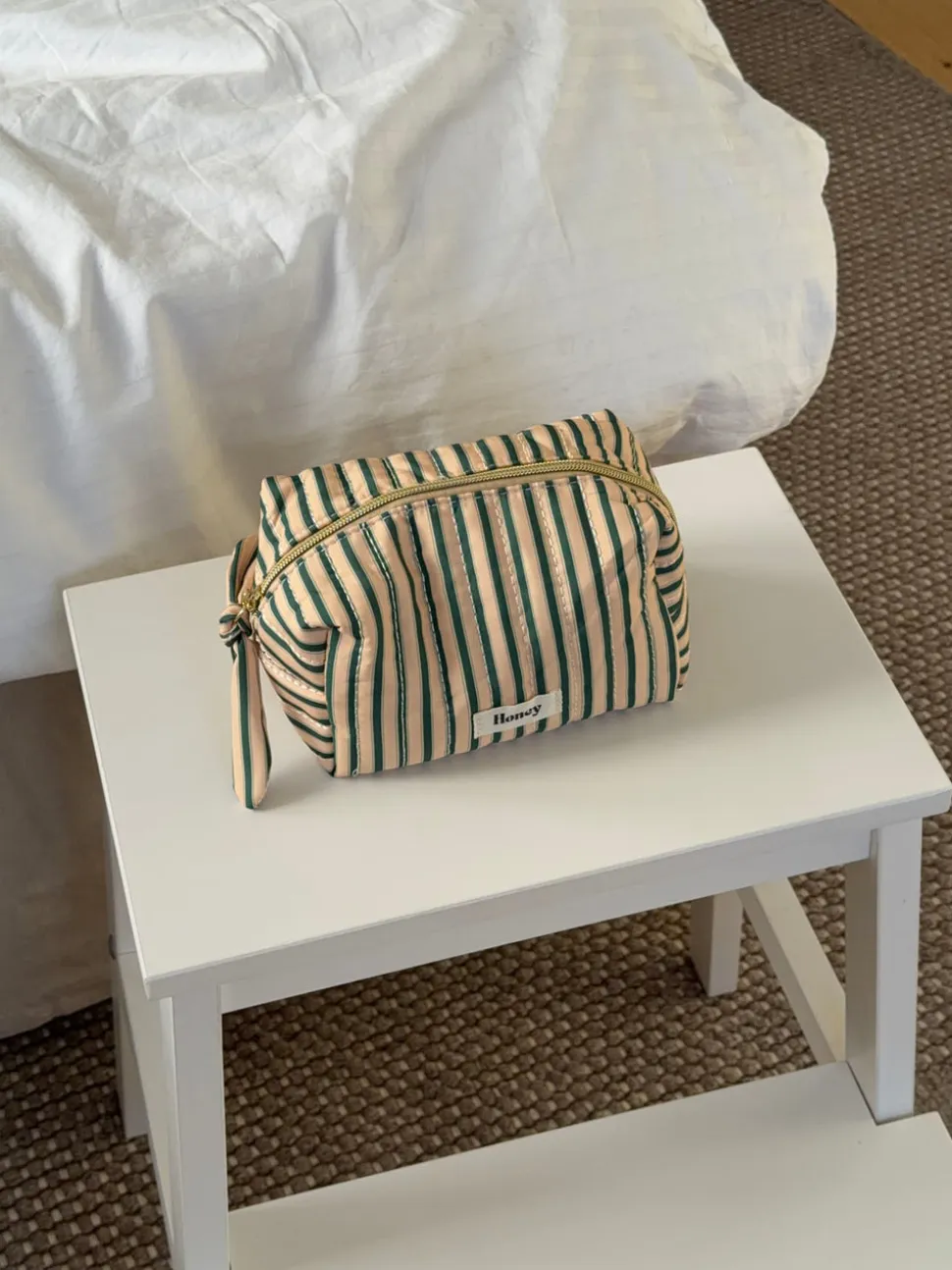 Honey lille toilettaske med striber - Beige/grøn