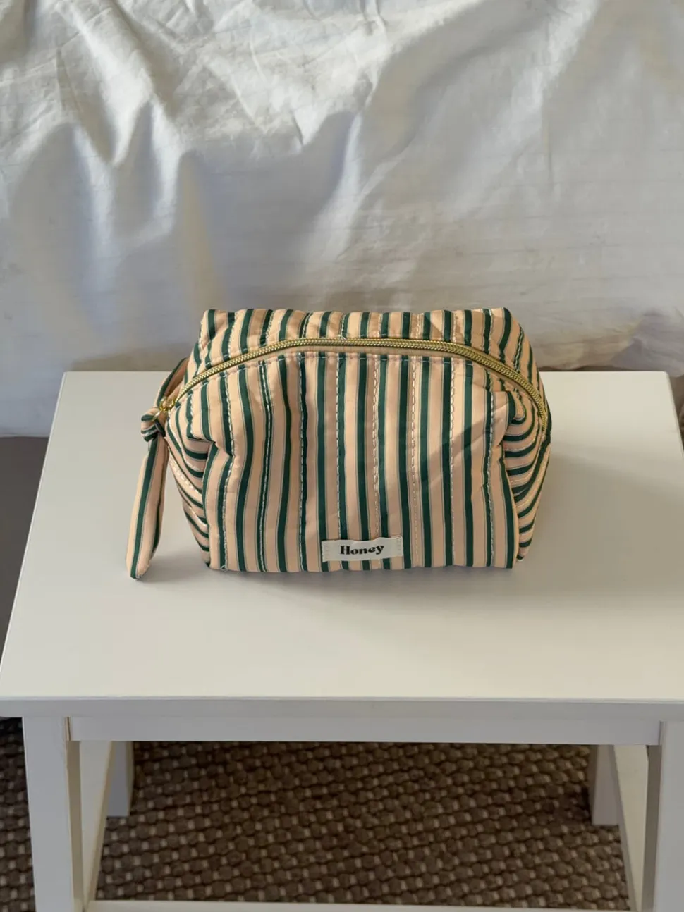 Honey lille toilettaske med striber - Beige/grøn