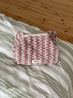 Honey lille toilettaske med mønster - Beige/rød