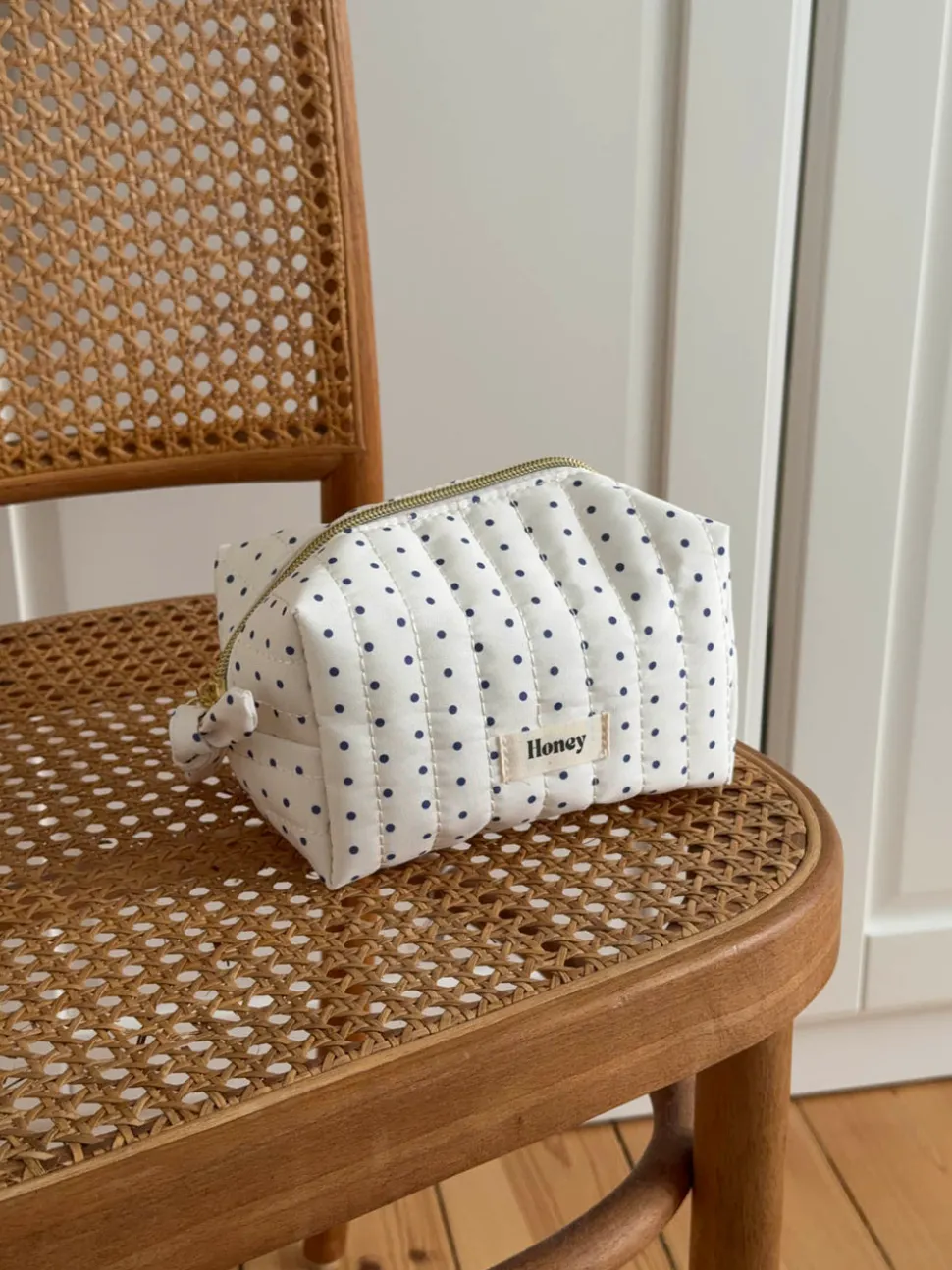 Honey lille toilettaske med prikker - Hvid/navy