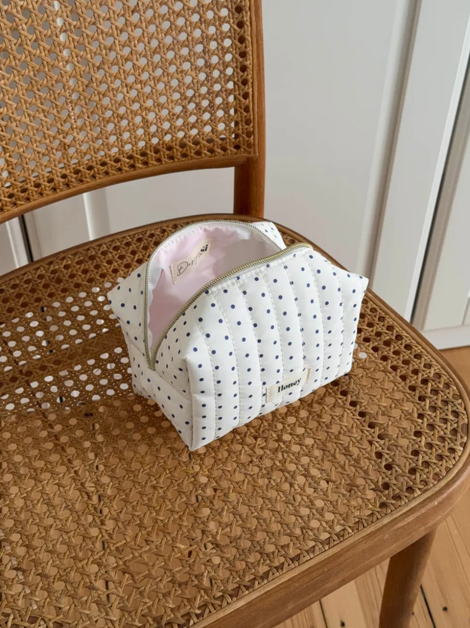 Honey lille toilettaske med prikker - Hvid/navy
