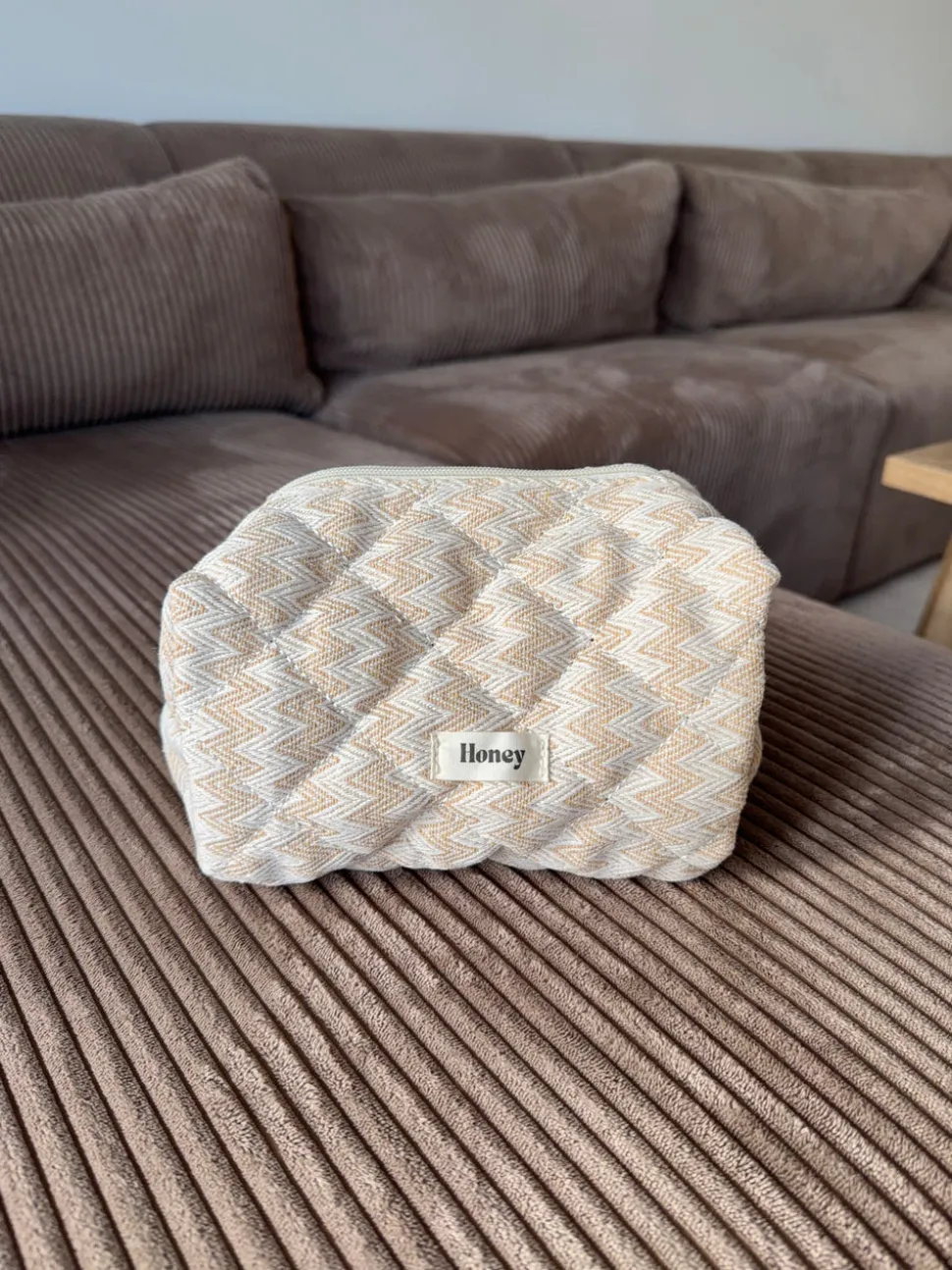 Honey lille toilettaske med mønster - Beige