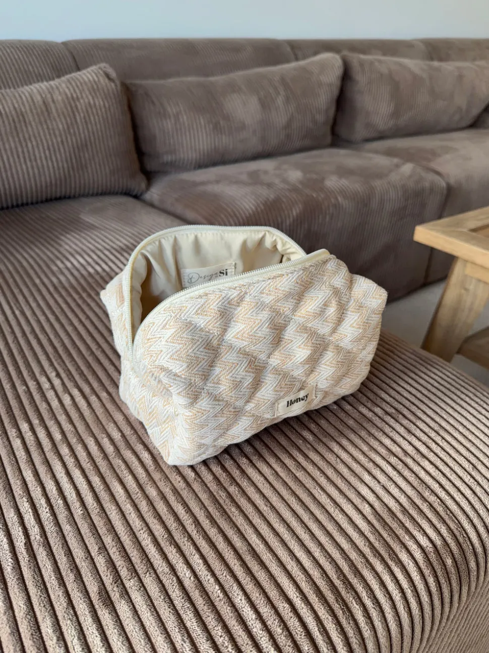 Honey lille toilettaske med mønster - Beige