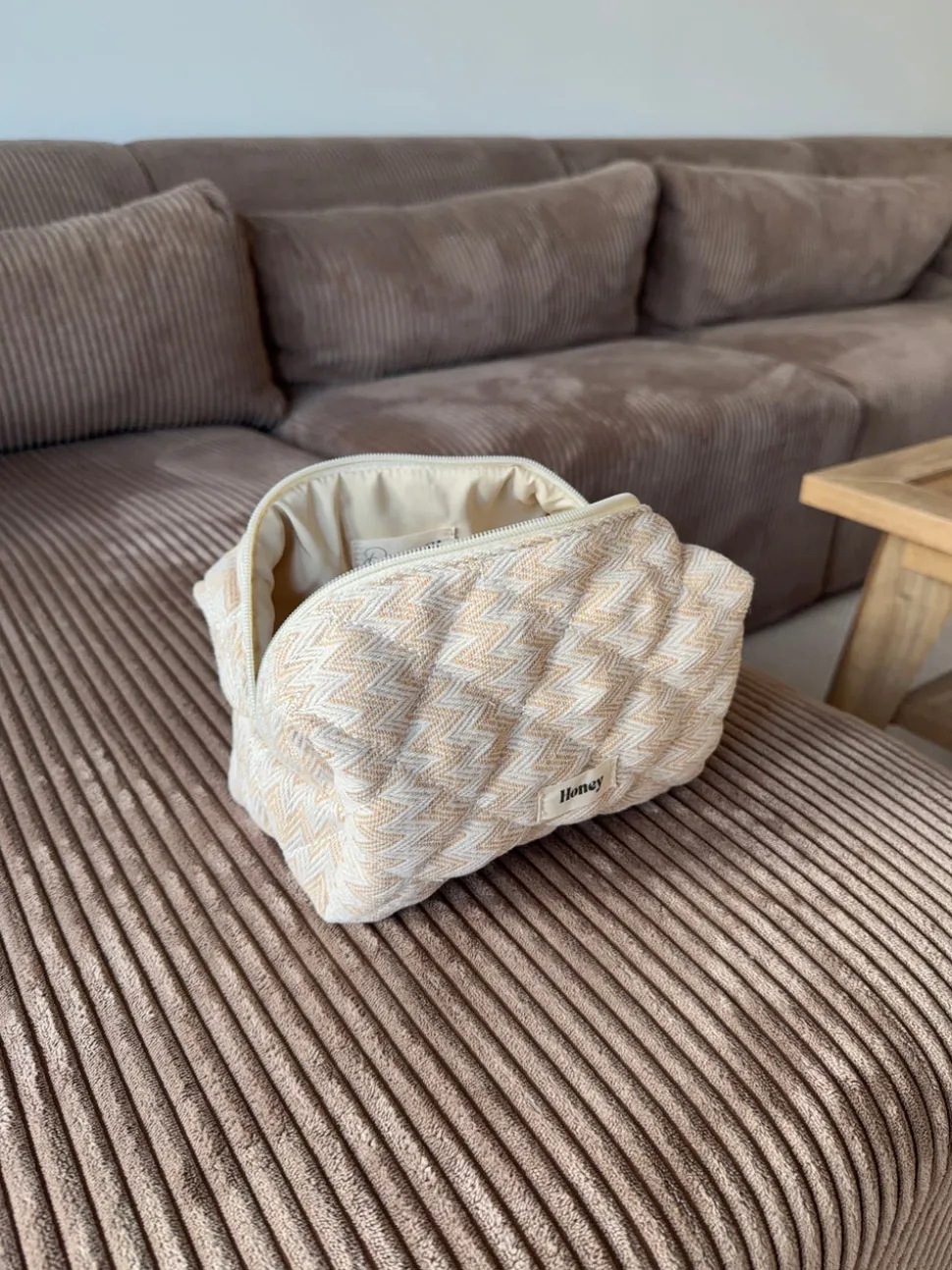 Honey lille toilettaske med mønster - Beige