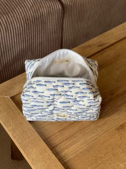 Honey lille toilettaske med fiskemønster - Hvid/blå