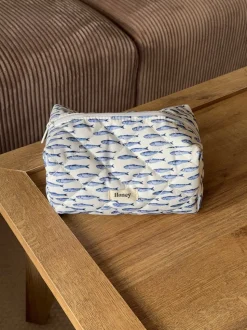 Honey lille toilettaske med fiskemønster - Hvid/blå