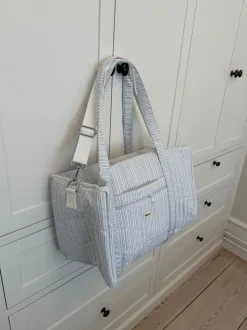 Honey stor taske med crossbody strop - Hvid med blå striber