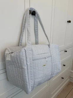 Honey stor taske med crossbody strop - Hvid med blå striber