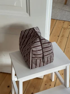 Honey stor toilettaske med striber - Brun/hvid