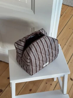 Honey stor toilettaske med striber - Brun/hvid