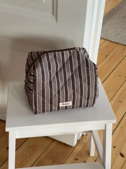 Honey stor toilettaske med striber - Brun/hvid