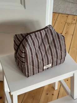 Honey stor toilettaske med striber - Brun/hvid