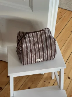 Honey stor toilettaske med striber - Brun/hvid