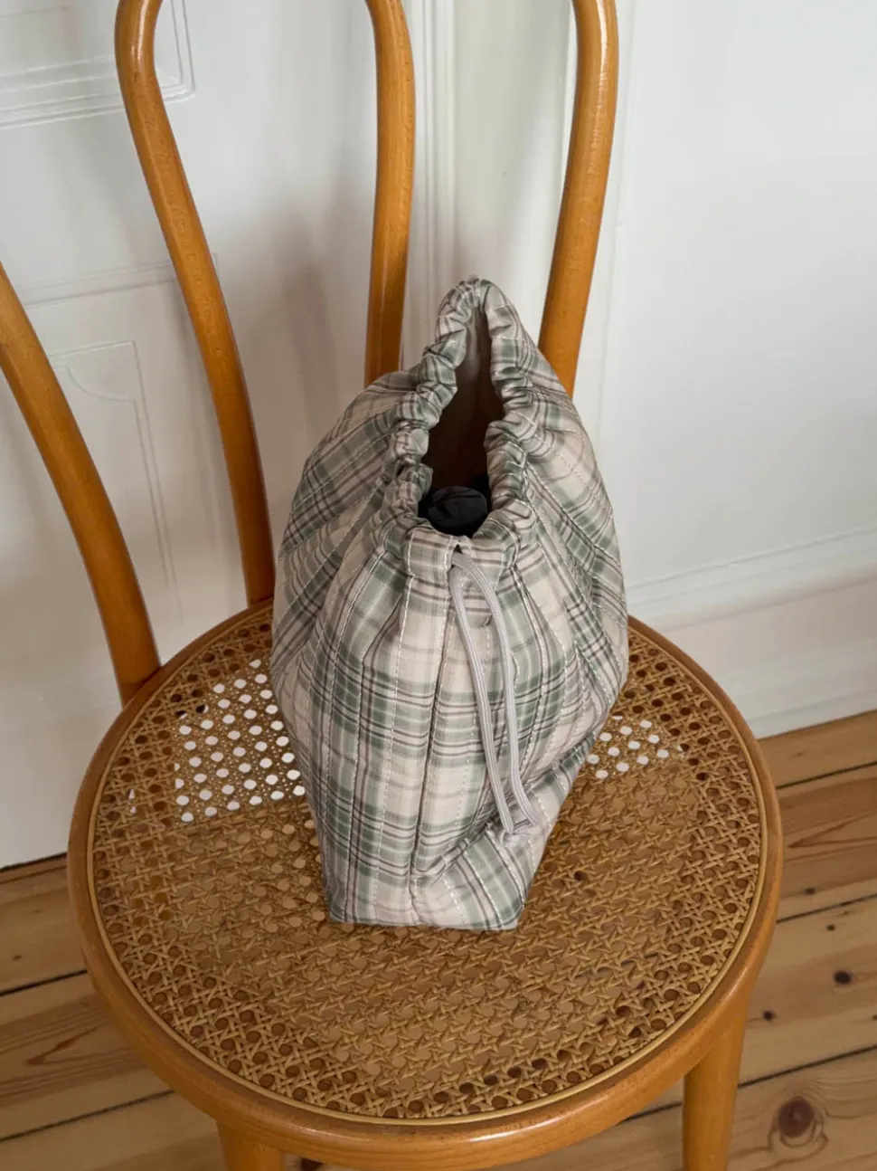 Honey toilettaske med tern - Beige/grøn