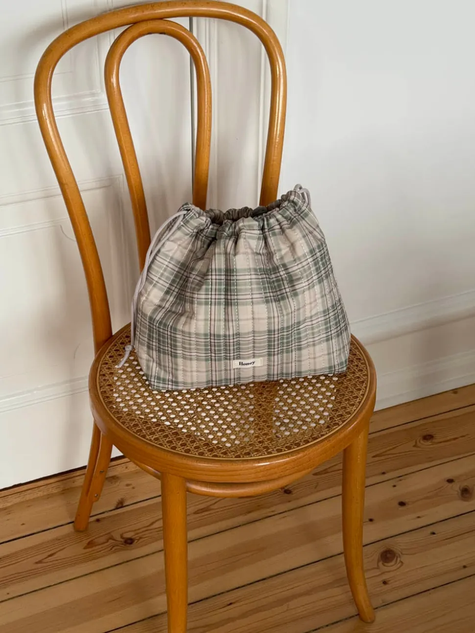 Honey toilettaske med tern - Beige/grøn
