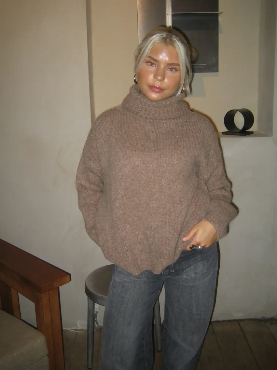Idun striktrøje med turtleneck - Brun