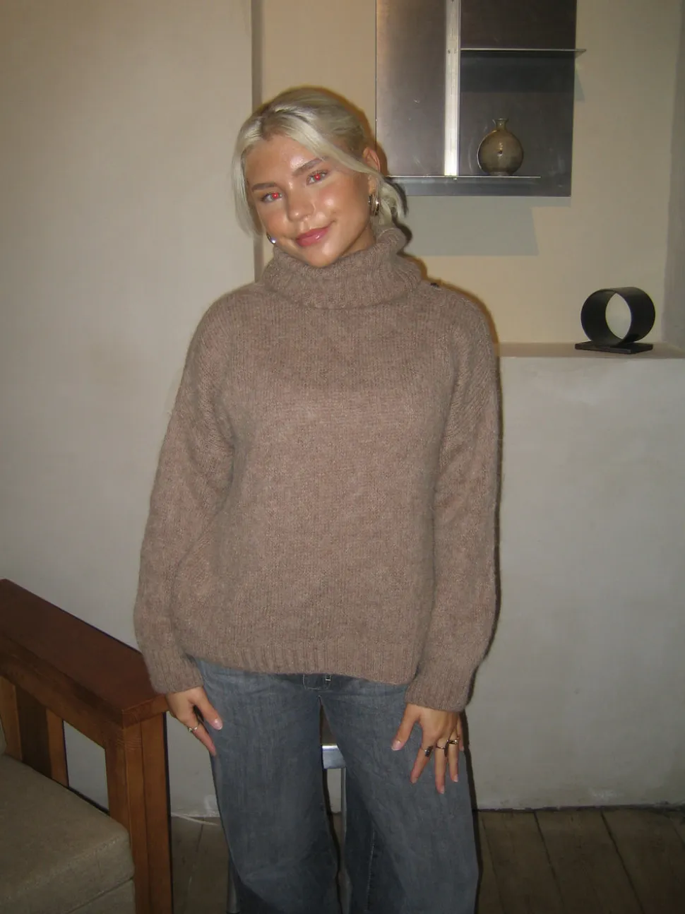 Idun striktrøje med turtleneck - Brun