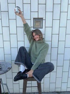 Idun striktrøje med turtleneck - Kaki