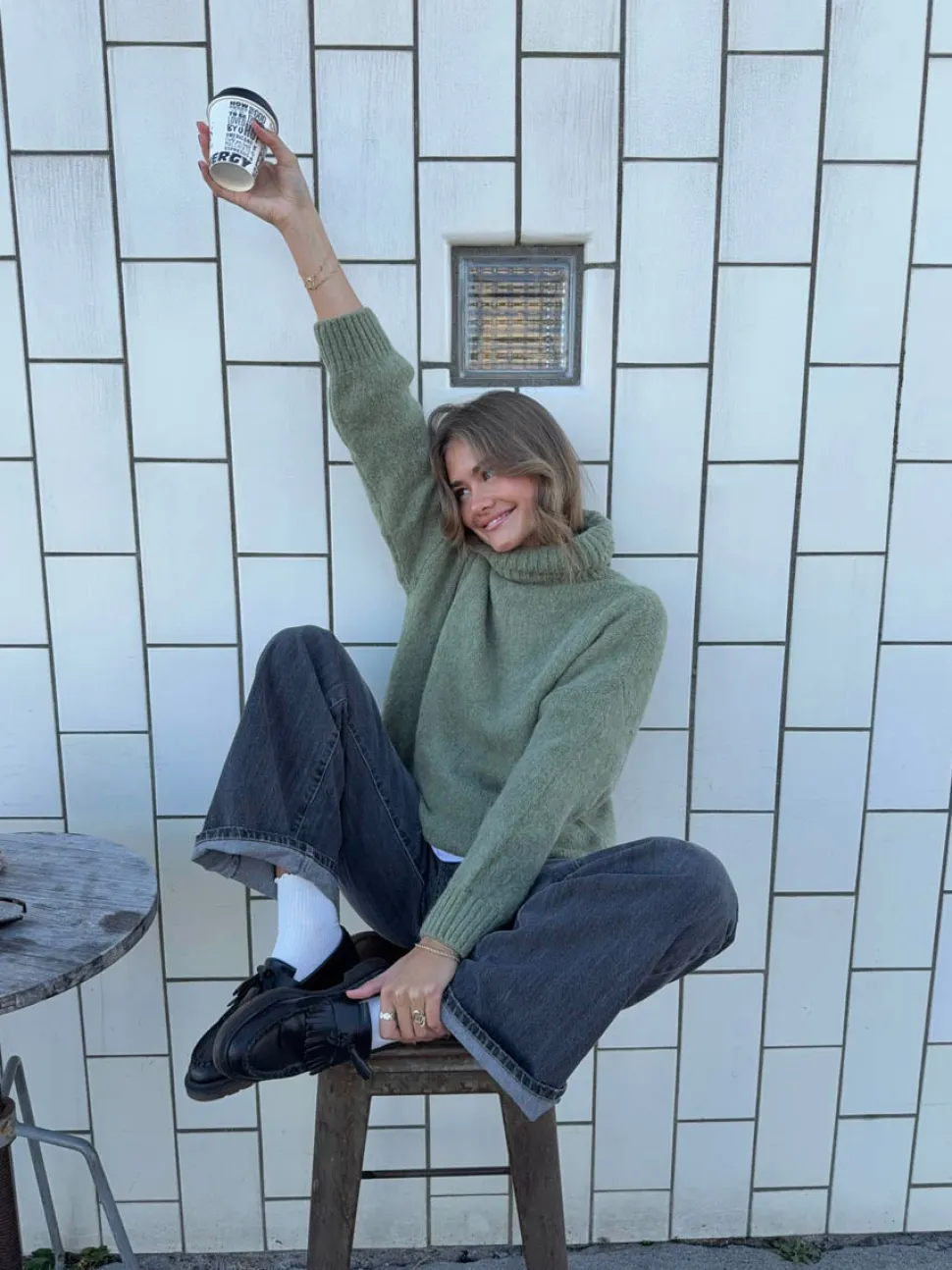 Idun striktrøje med turtleneck - Kaki