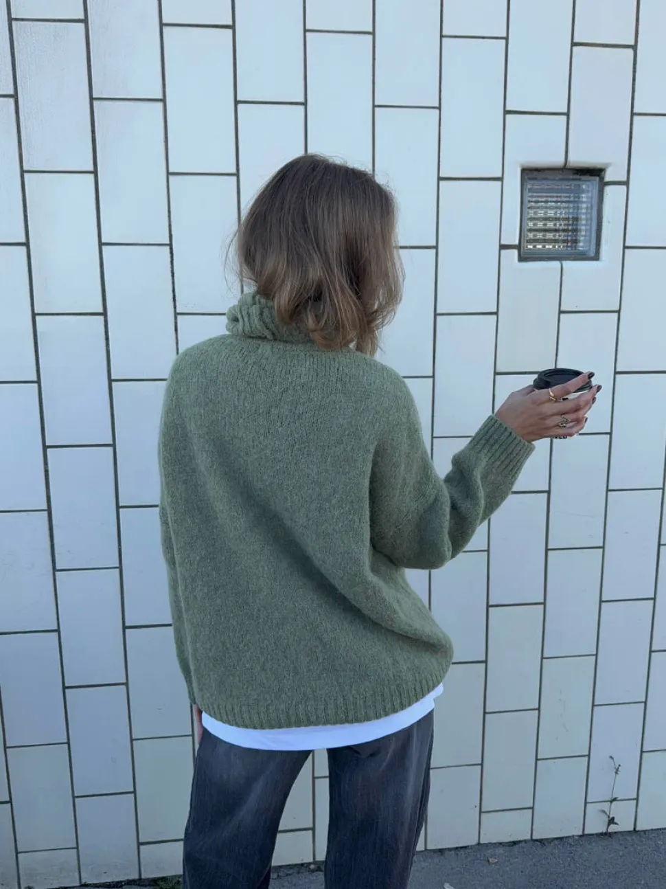 Idun striktrøje med turtleneck - Kaki