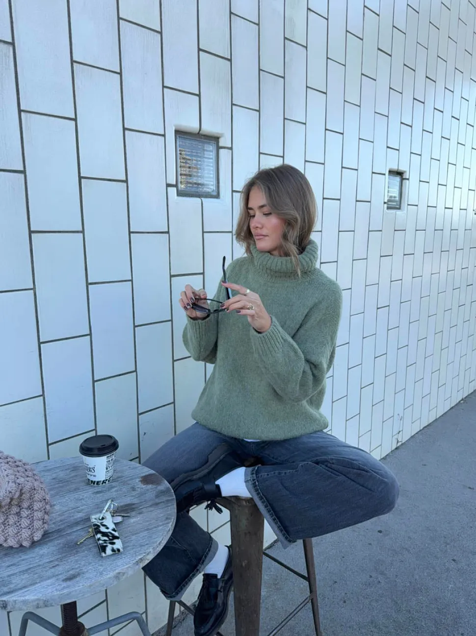 Idun striktrøje med turtleneck - Kaki