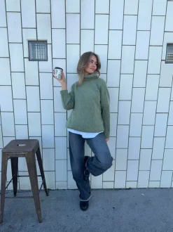 Idun striktrøje med turtleneck - Kaki