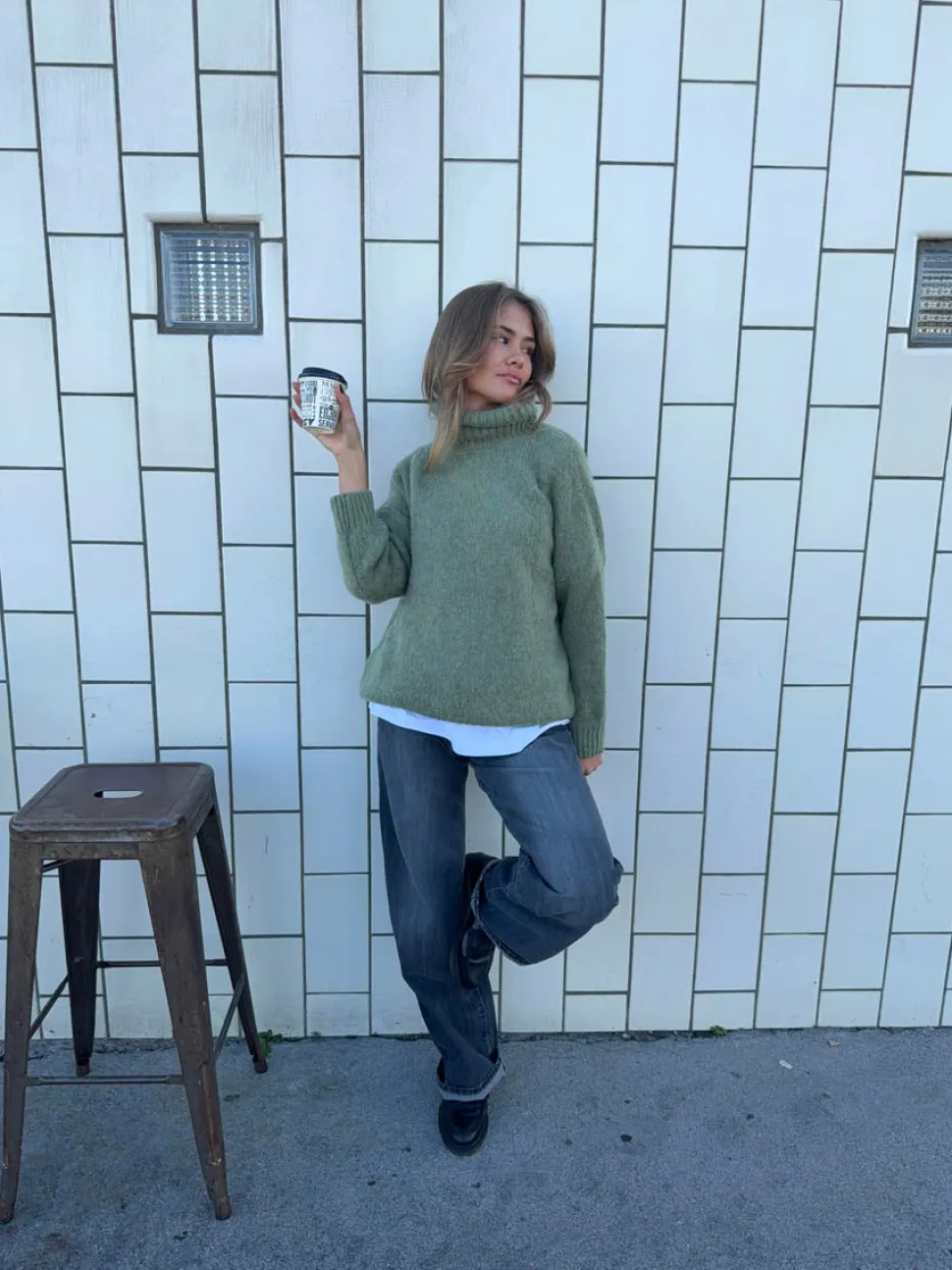 Idun striktrøje med turtleneck - Kaki