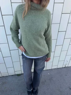 Idun striktrøje med turtleneck - Kaki