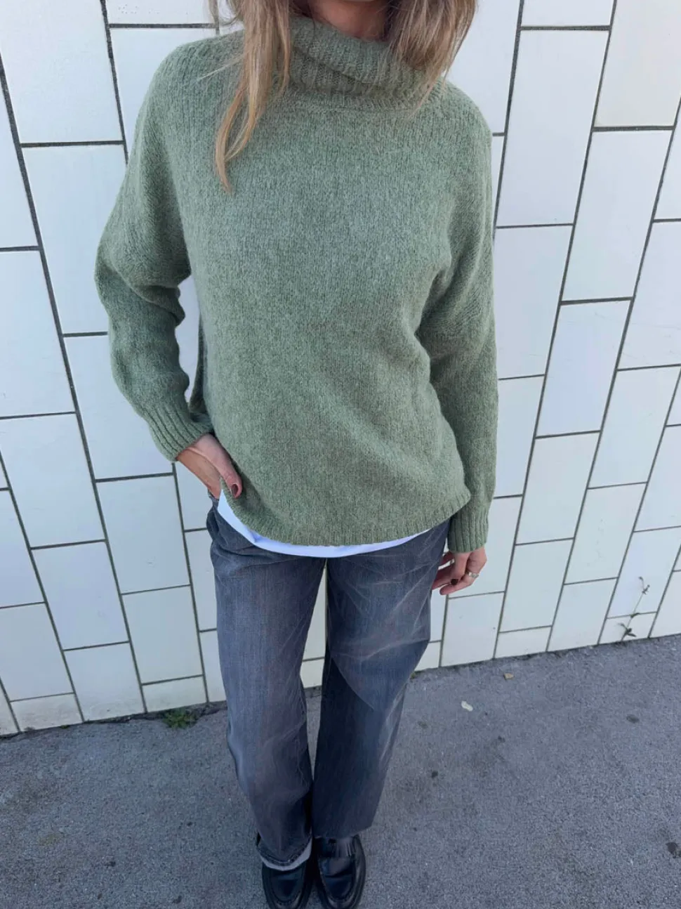 Idun striktrøje med turtleneck - Kaki