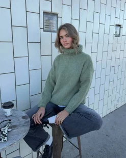 Idun striktrøje med turtleneck - Kaki