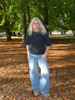 Isabell trekvartærmet striktrøje - Mørkegrå