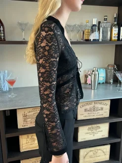 Isamara blond bluse med velour - Sort