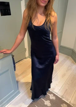Jeanne satinkjole - Navy