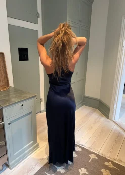 Jeanne satinkjole - Navy