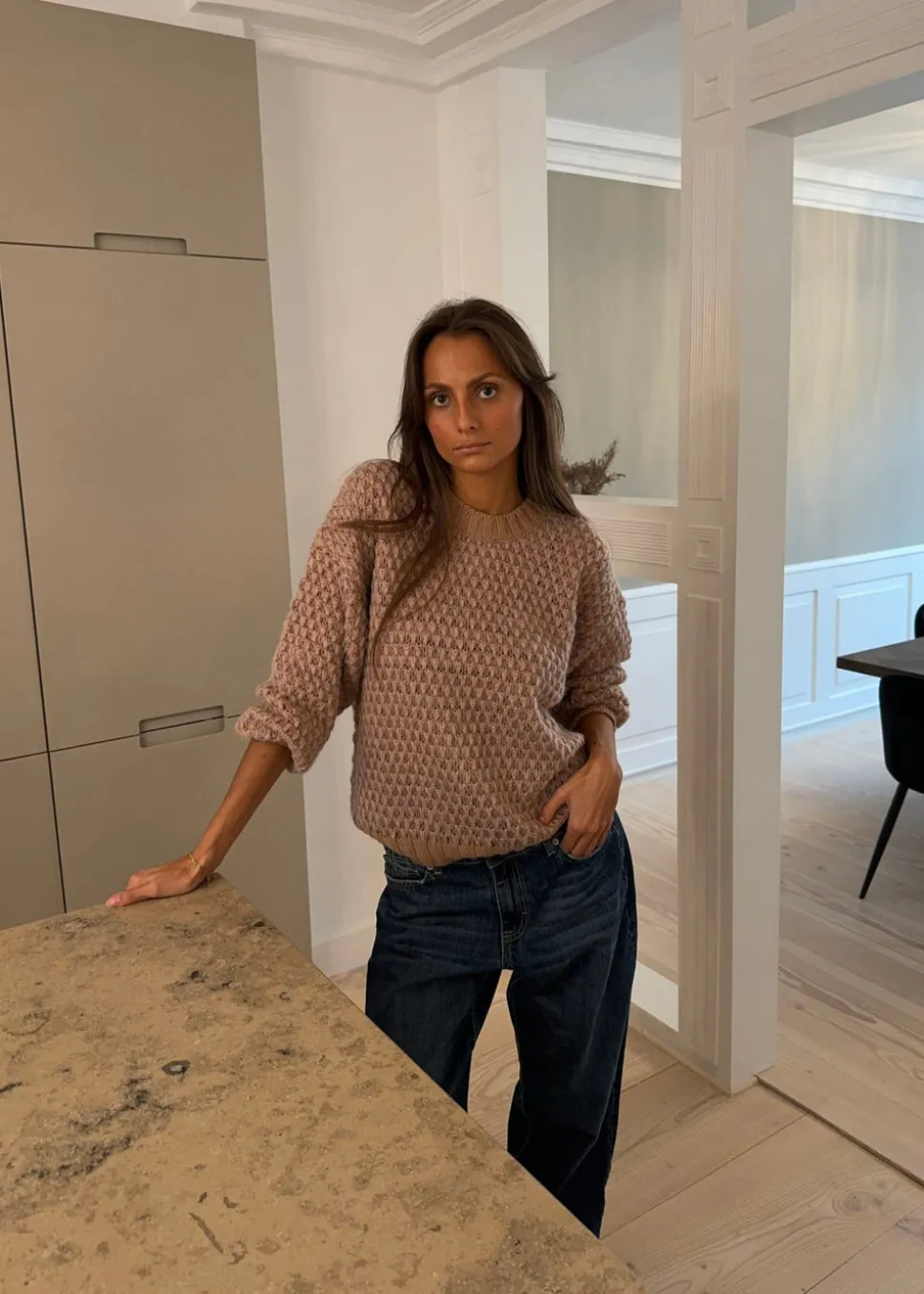 Jensine striktrøje - Lys rosa