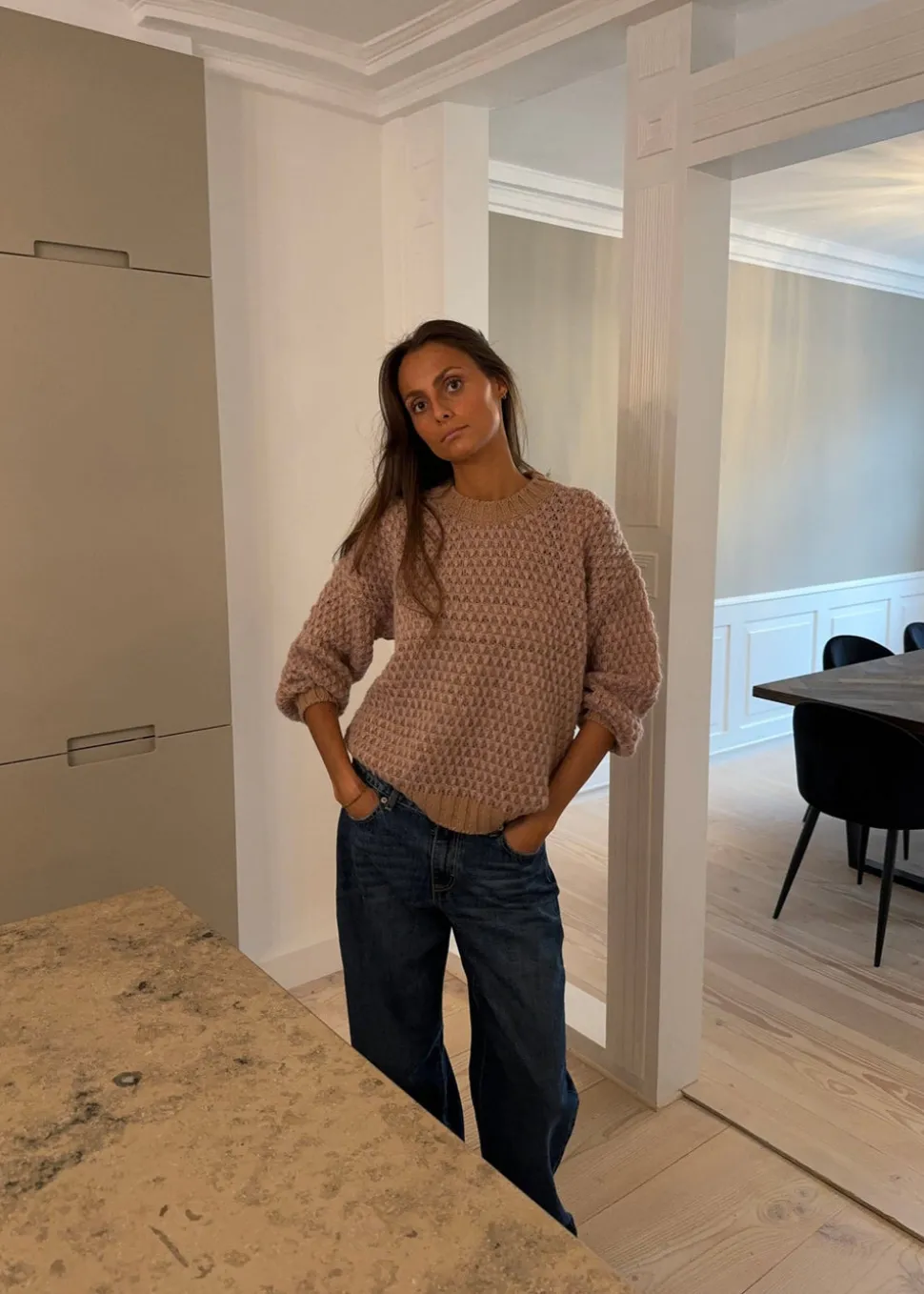 Jensine striktrøje - Lys rosa
