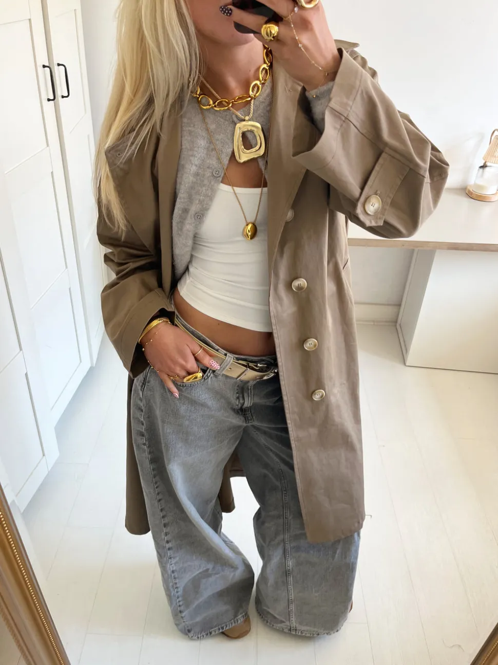 Josefine oversized trenchcoat - Mørk beige