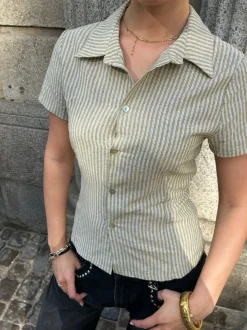 Josephine figursyet skjorte med korte ærmer - Grøn/hvid