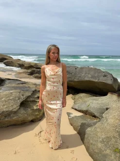 Juliana satinkjole - Guld