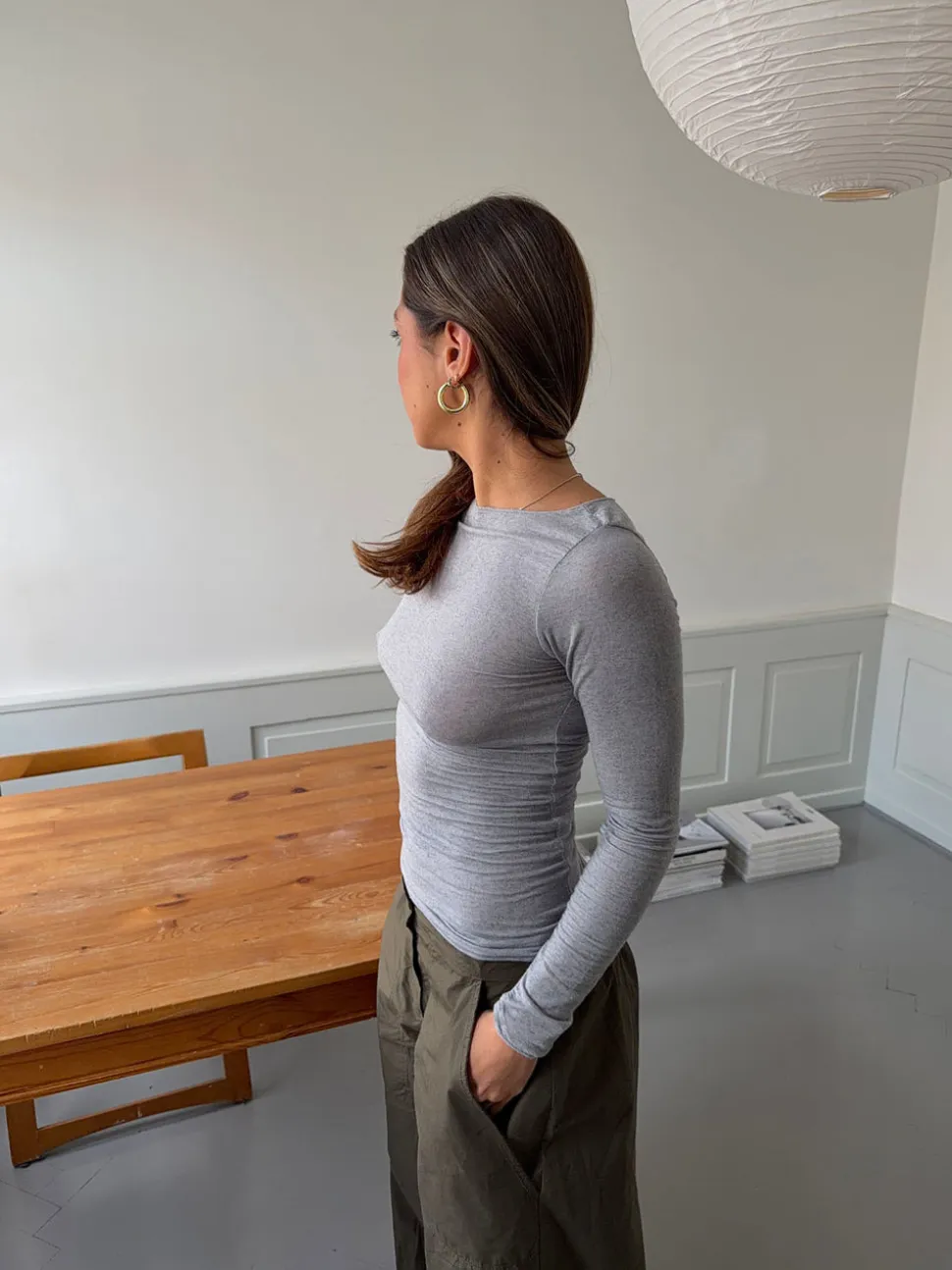 Kaia langærmet cashmere bluse - Grå